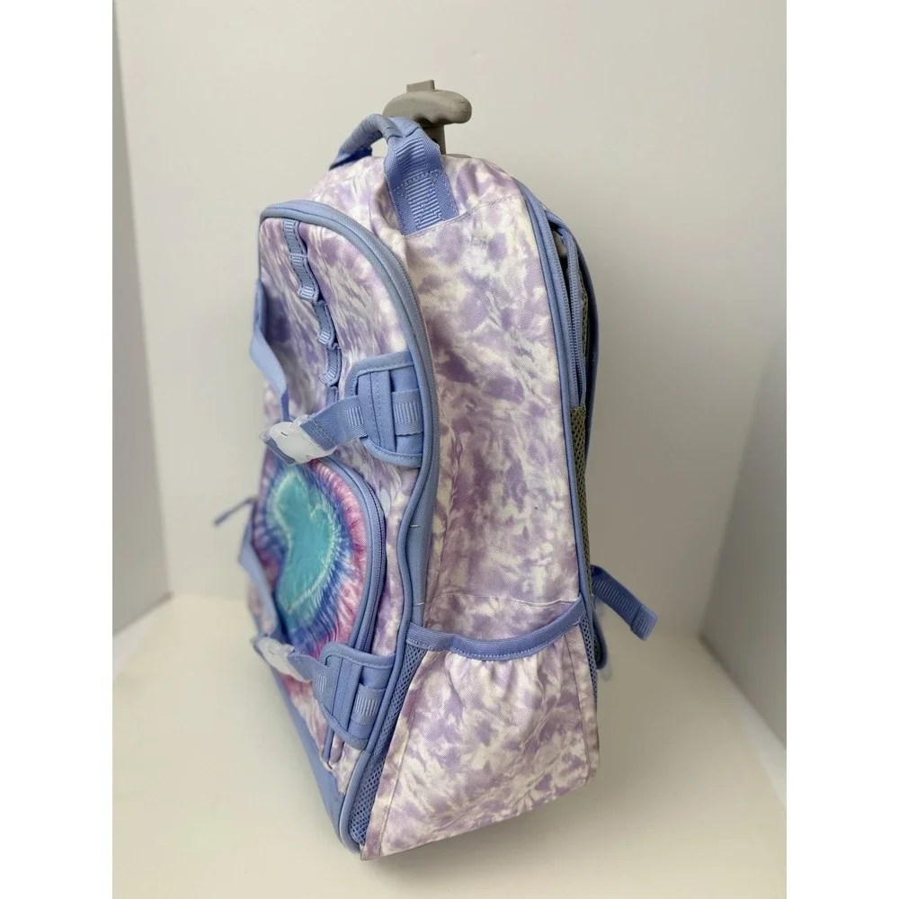 Pottery Barn Kids Mackenzie Rolling‎ Backpack Lavender Tie Dye Heart Purple Used
